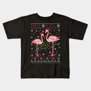 Flamingo Lights Tangled Ugly Sweater Christmas Animals Kids T-Shirt